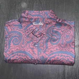 Tasso Elba Blue and Red Paisley Button-Down Shirt